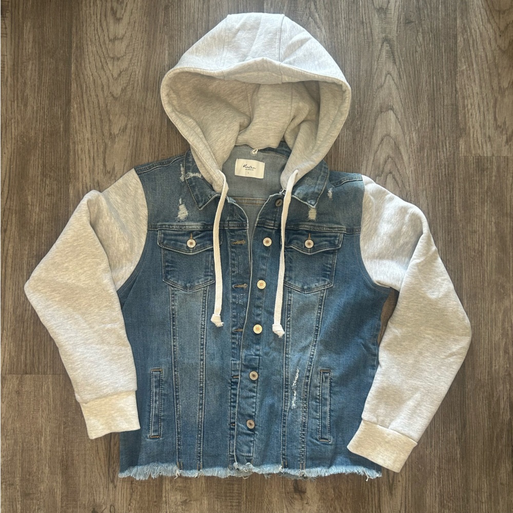 Kancan Denim and Gray Hooded distressed Jacket with removable hood
